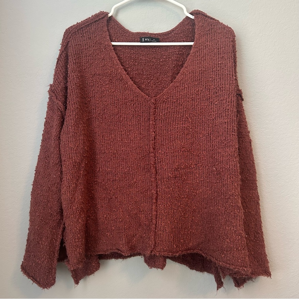 Cozy Knit V-Neck Sweater in Rust